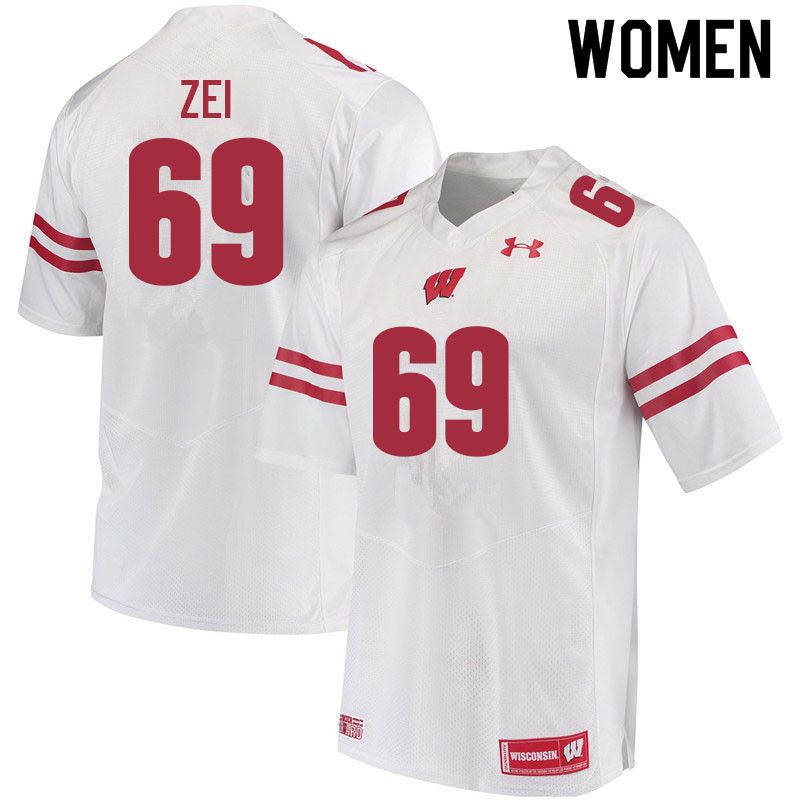 Women #69 Zach Zei Wisconsin Badgers College Football Jerseys Sale-White - Click Image to Close
